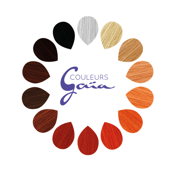 Nuancier des colorations végétales Couleurs Gaïa, du noir au blond en passant par les cuivrés